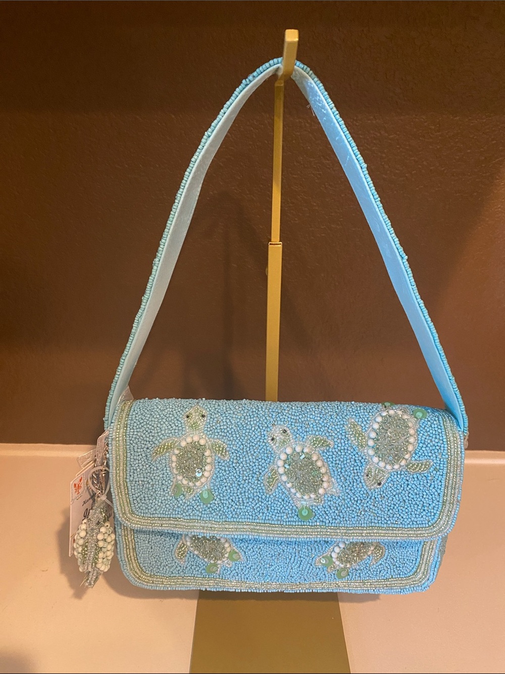 Viral Blue Turtle Beaded Bag